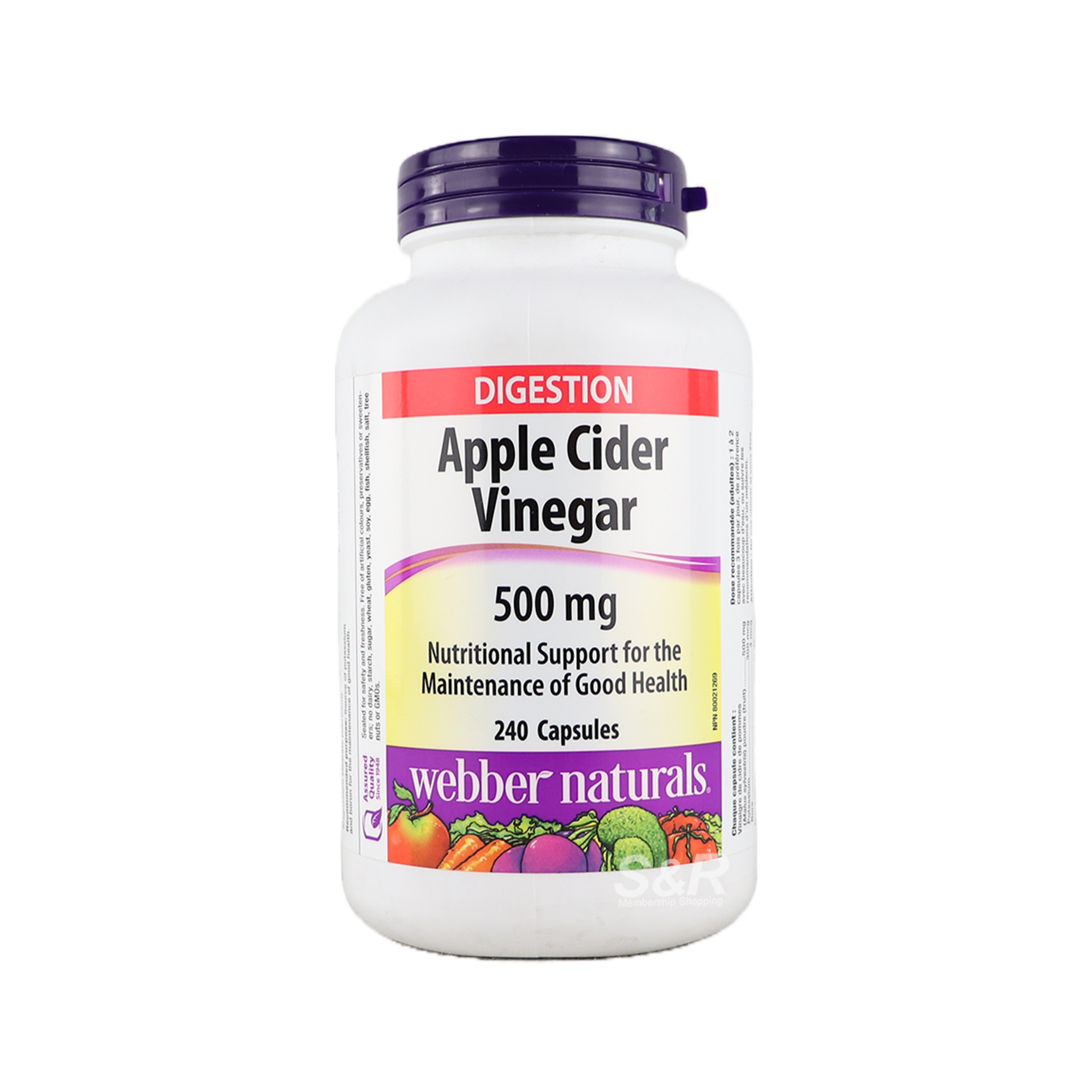 Webber Naturals 500mg Apple Cider Vinegar Food Supplement 240pcs